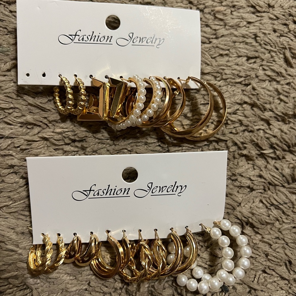Gold and Pearl Hoop Earring Set